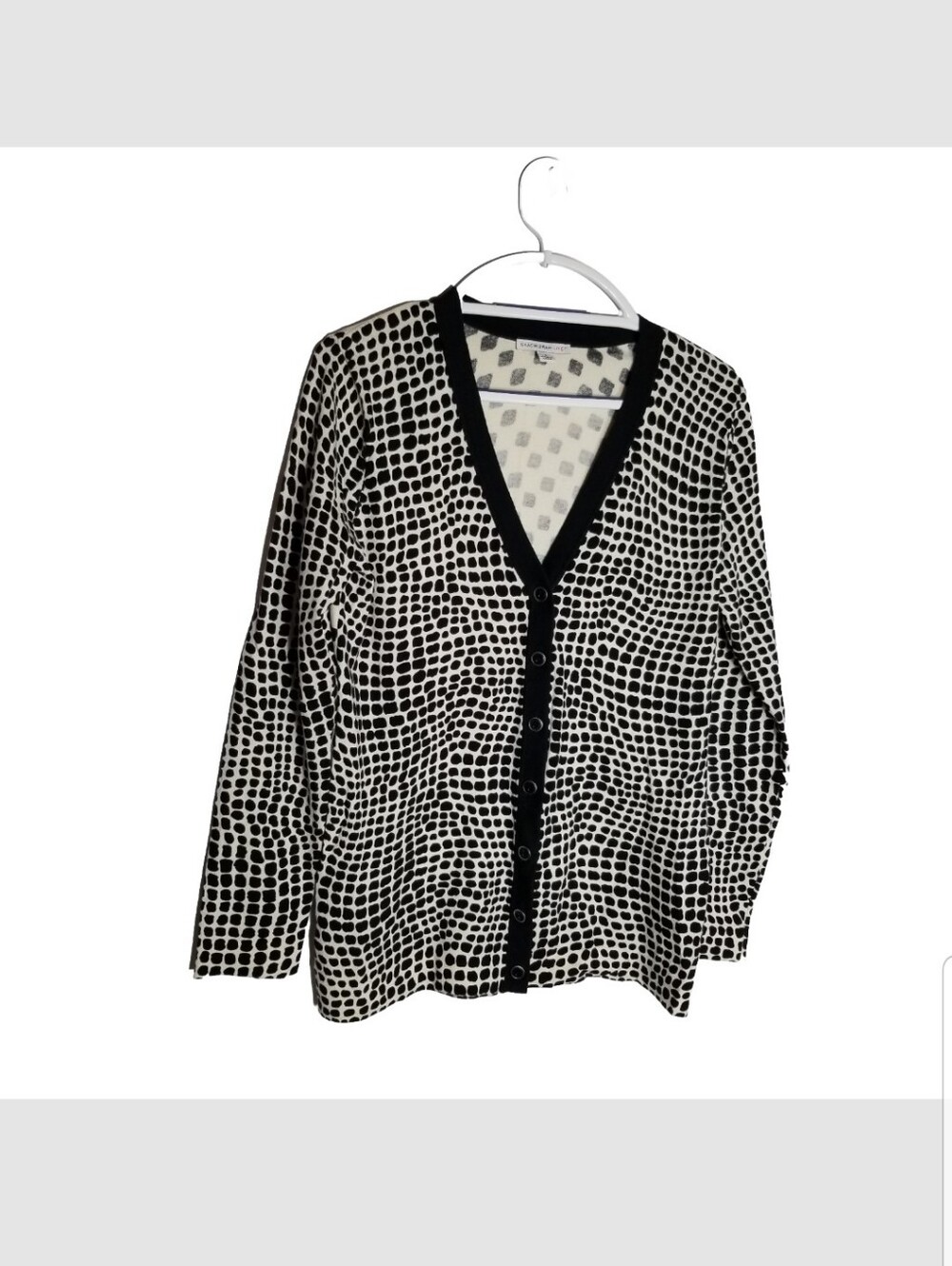 Isaac Mizrahi Live Cardigan Women's Small Black White Animal Print V Neck